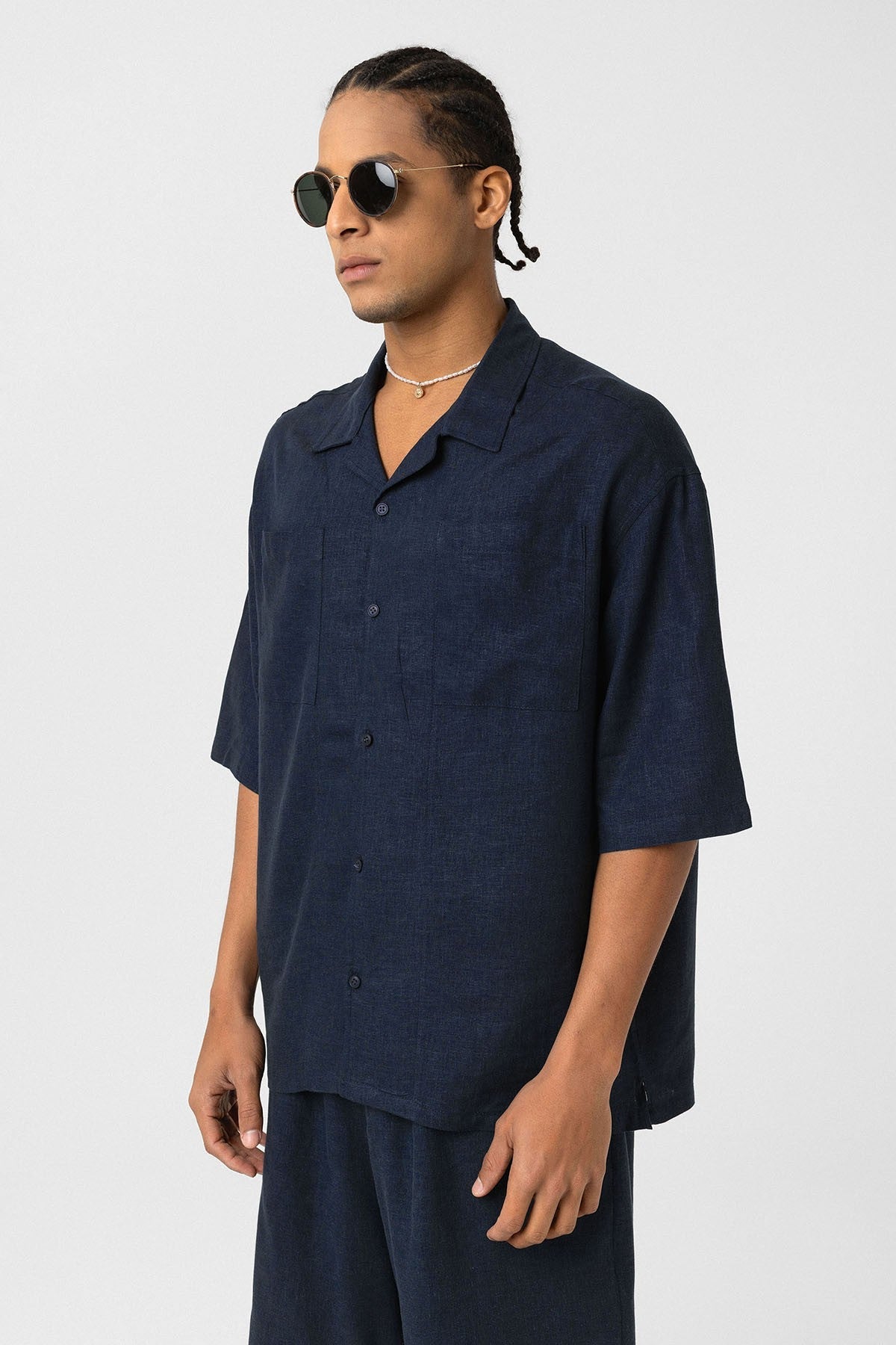 Çift Cepli Oversize Keten Gömlek