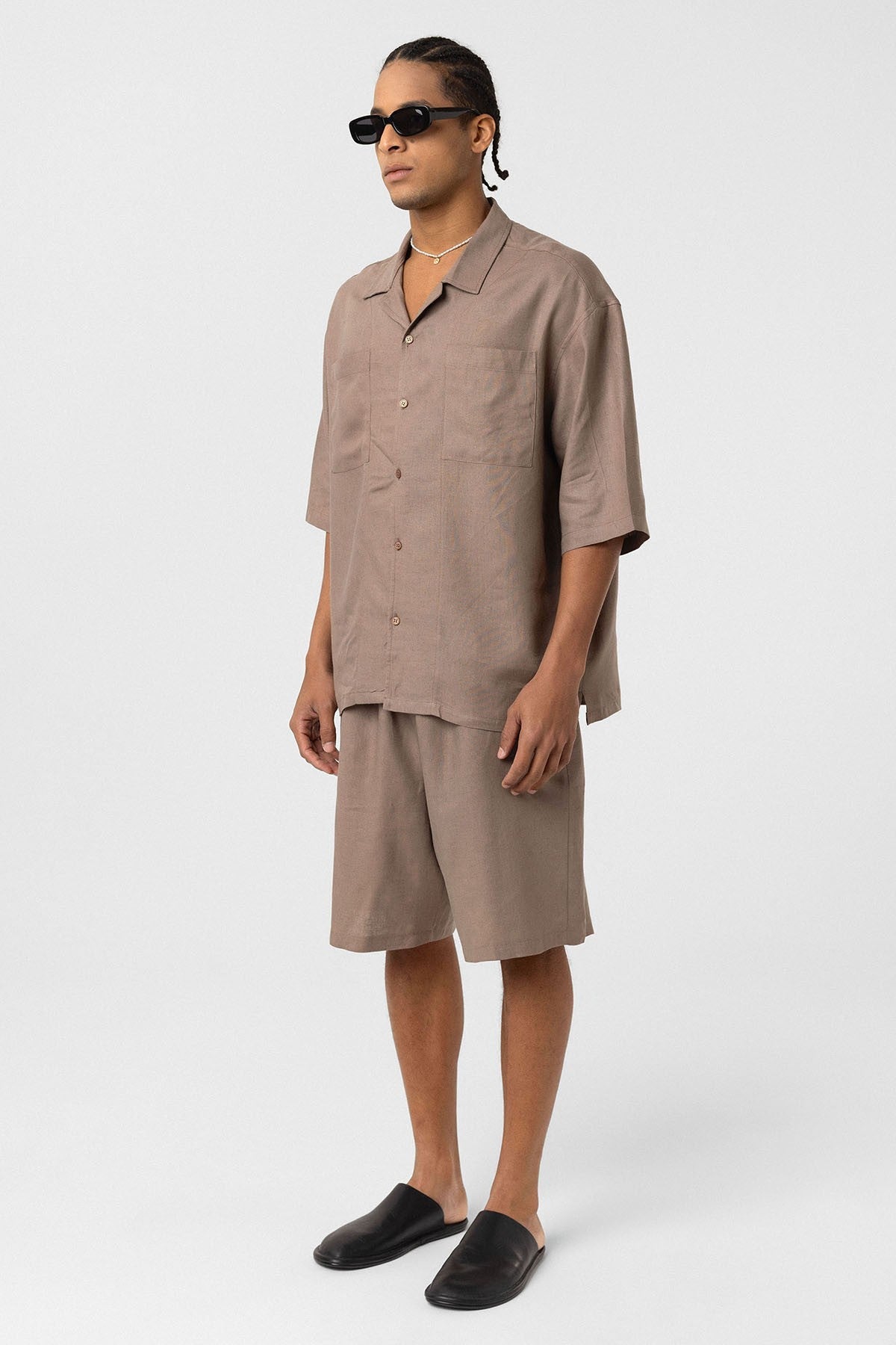 Çift Cepli Oversize Keten Gömlek