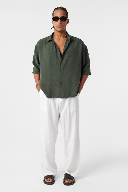 Oversize Kısa Kol Modal Kumaş Gömlek