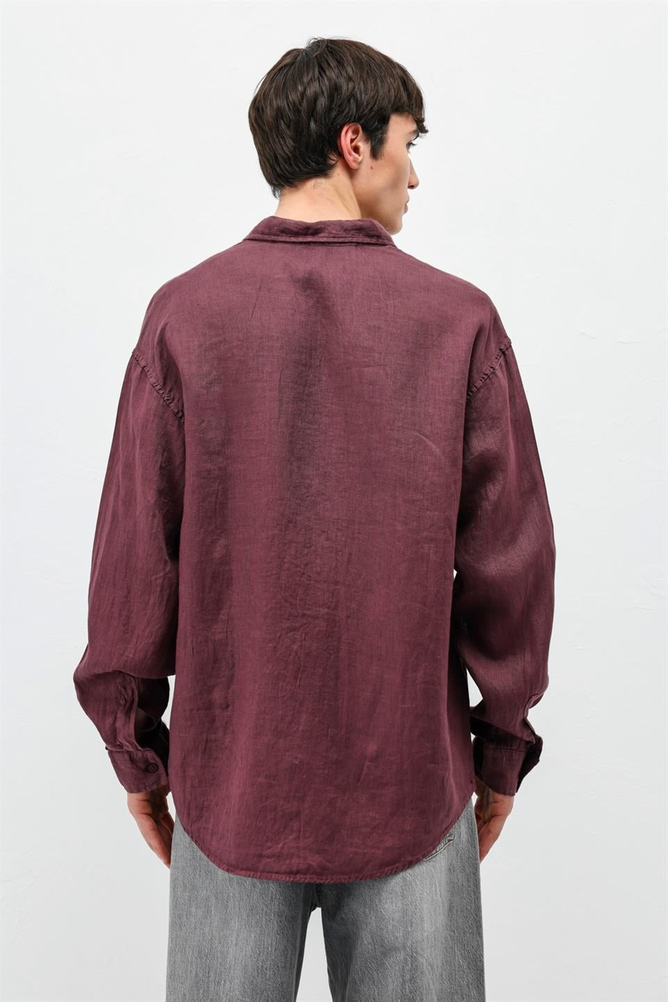 %100 Keten Oversize Uzun Kollu Gömlek