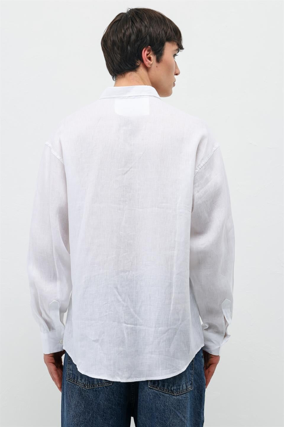 %100 Keten Oversize Uzun Kollu Gömlek