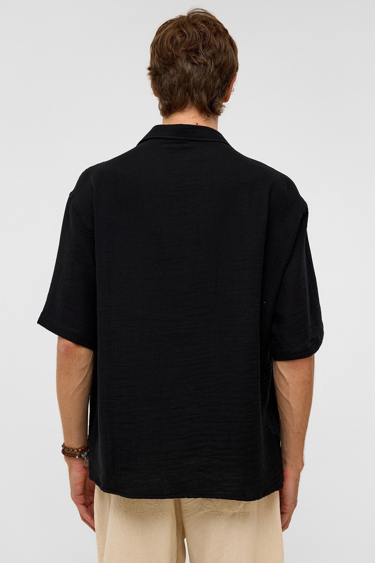 Oversize Kısa Kollu Müslin Kumaş Gömlek