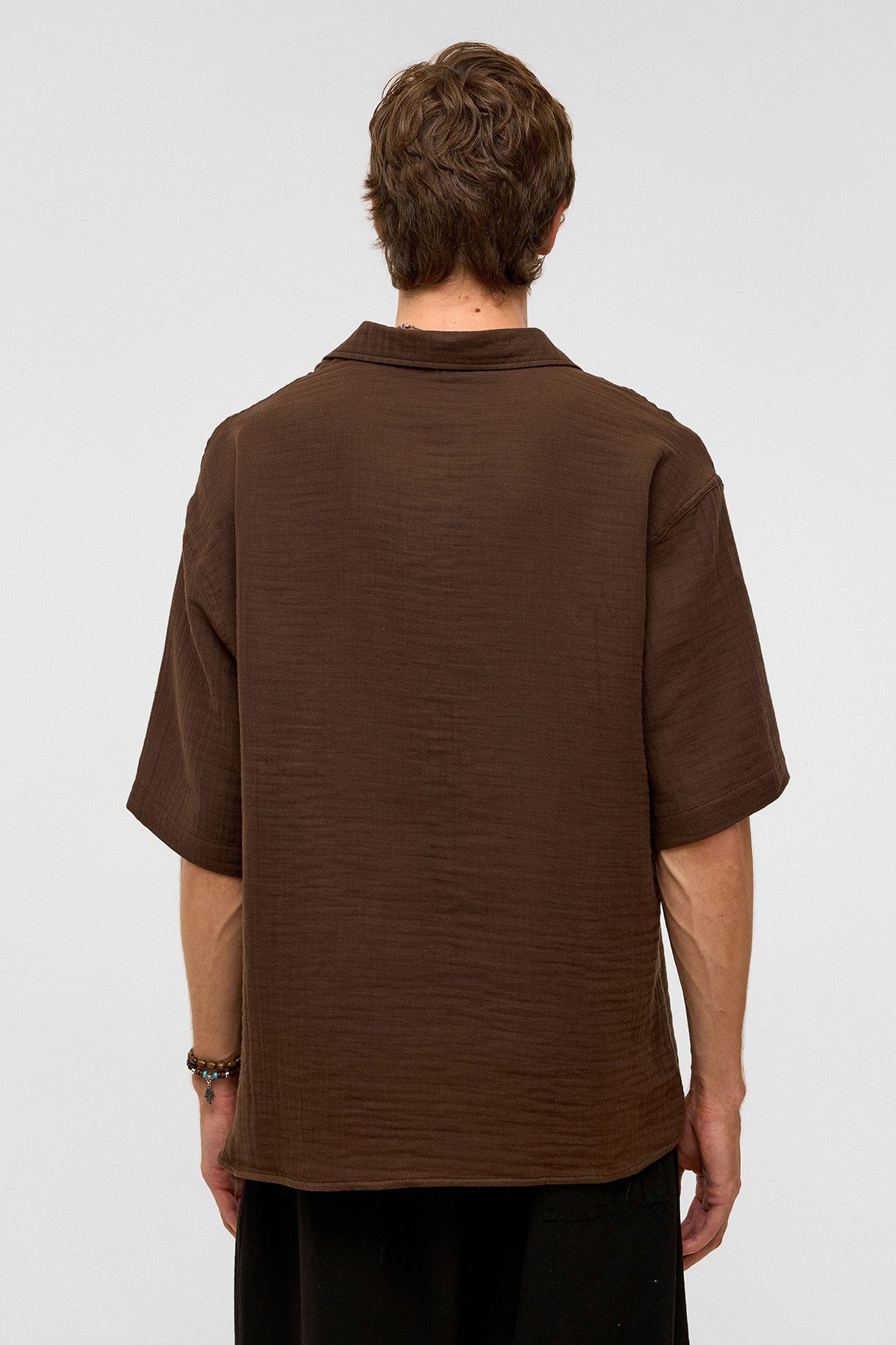 Oversize Kısa Kollu Müslin Kumaş Gömlek