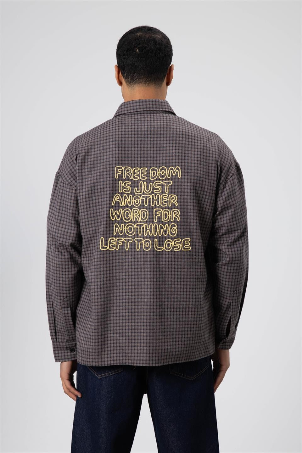 Oversize Baskılı Günlük Kareli Gömlek