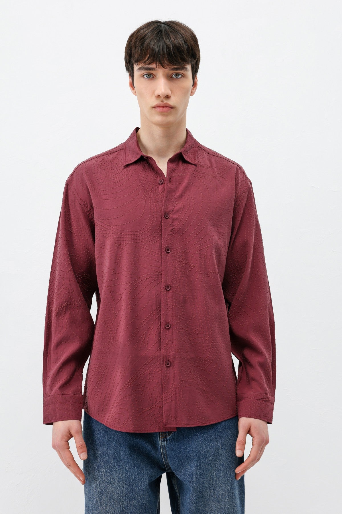 Oversize Dikiş Detaylı Gömlek