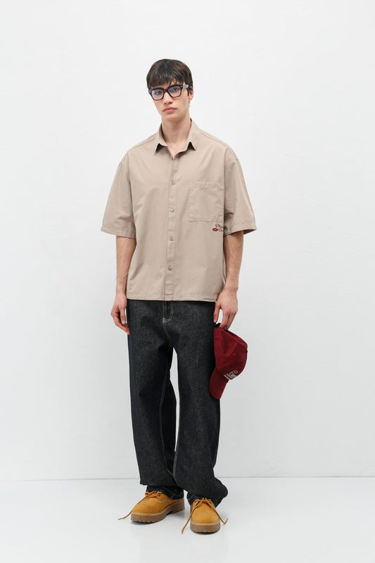 Baskılı Oversize Keten Gömlek