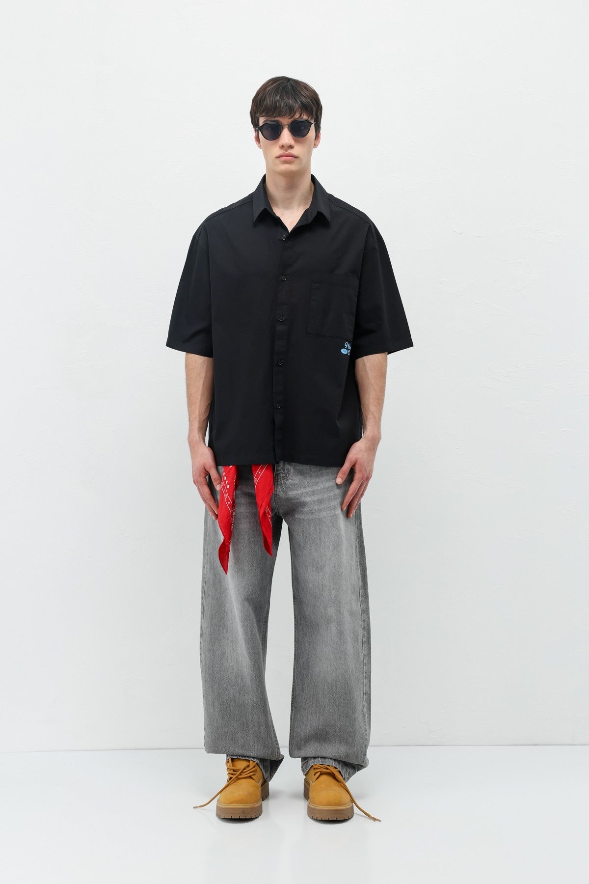 Baskılı Oversize Keten Gömlek