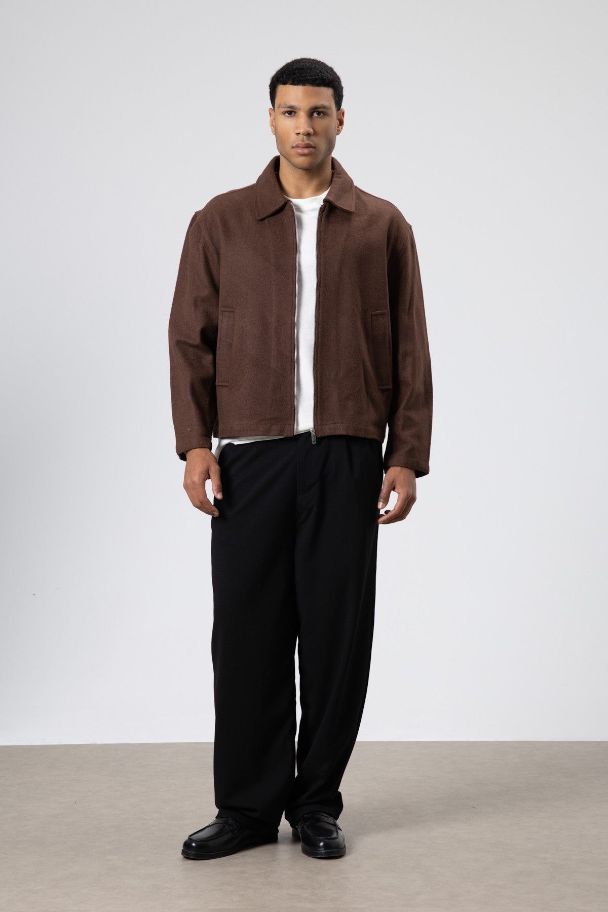 Oversize Fermuarlı Kaşe Ceket