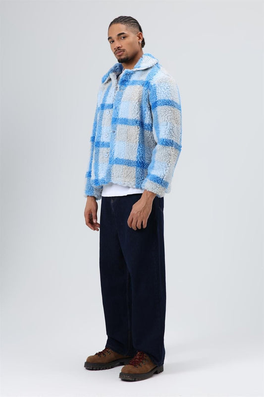 Oversize Peluş Ekose Ceket