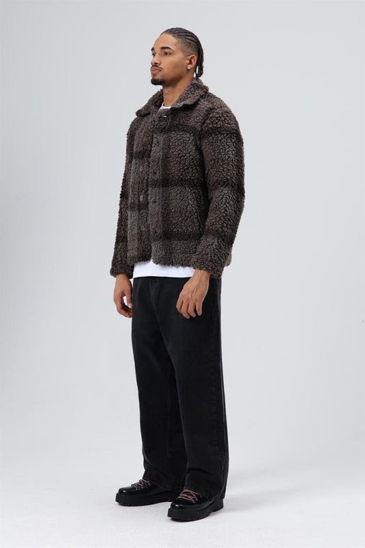 Oversize Peluş Ekose Ceket