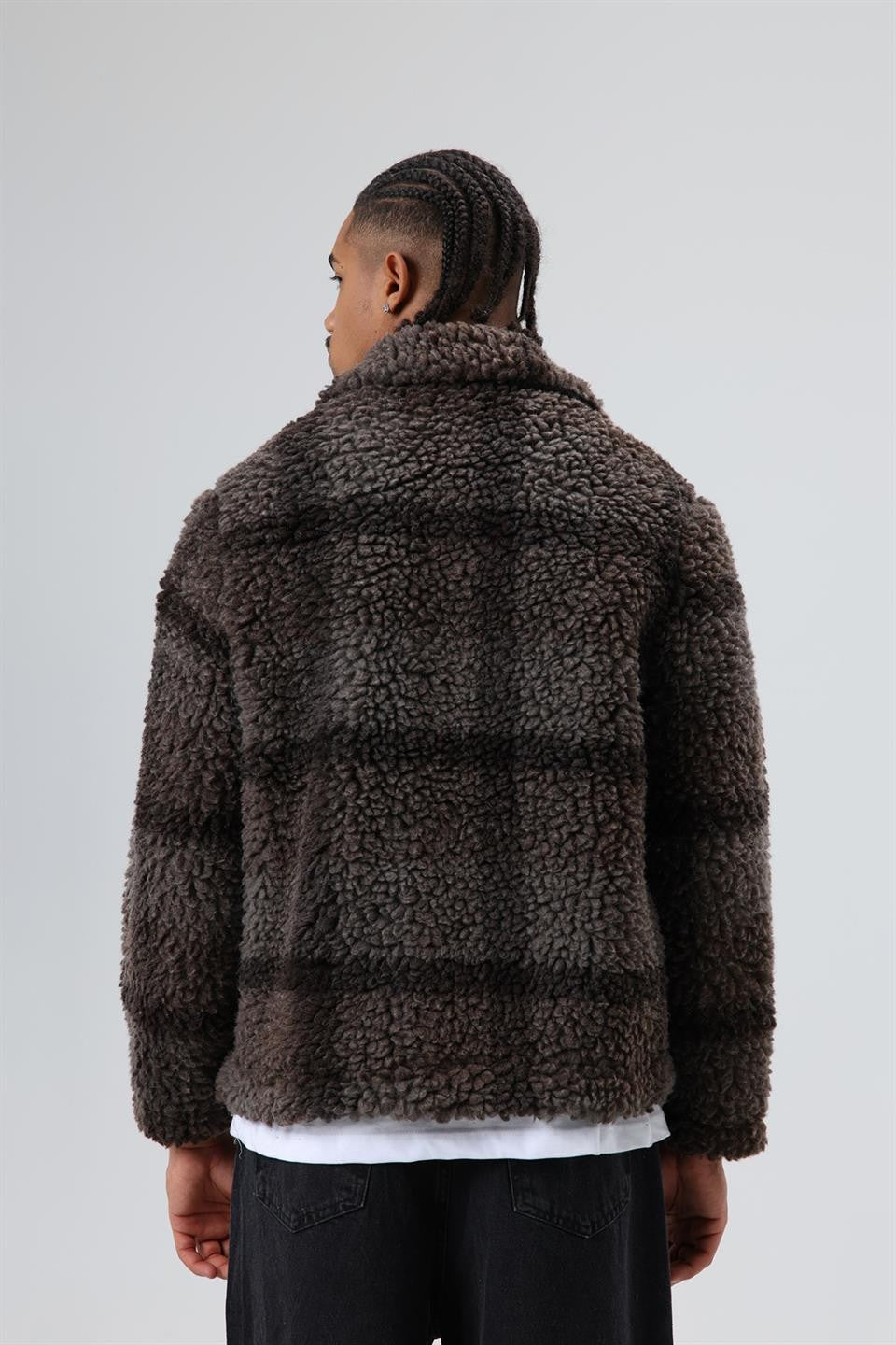 Oversize Peluş Ekose Ceket