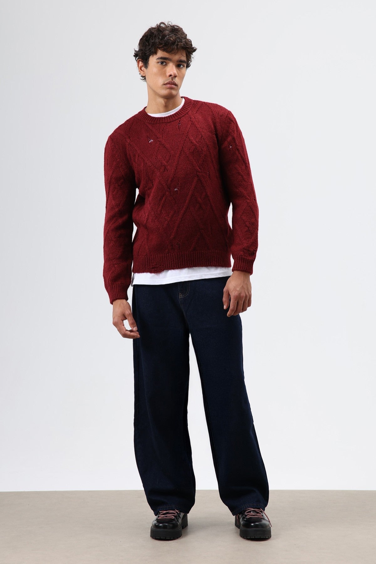 Oversize Desenli Triko Kazak