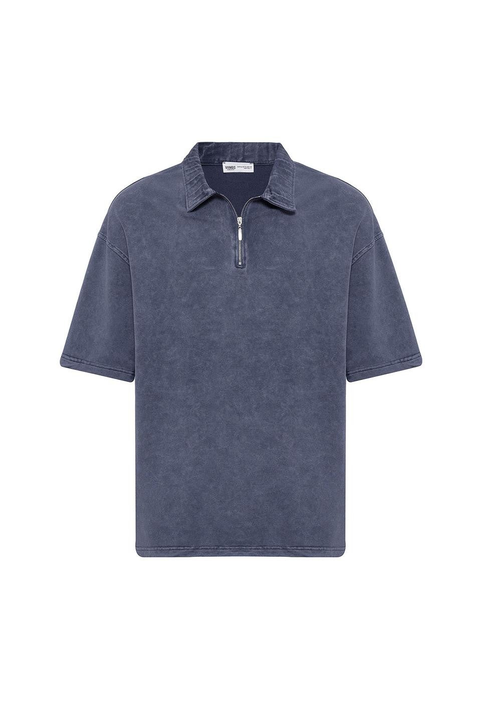 Polo Yaka Oversize Yıkamalı Tişört
