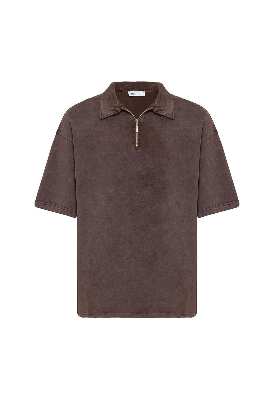 Polo Yaka Oversize Yıkamalı Tişört