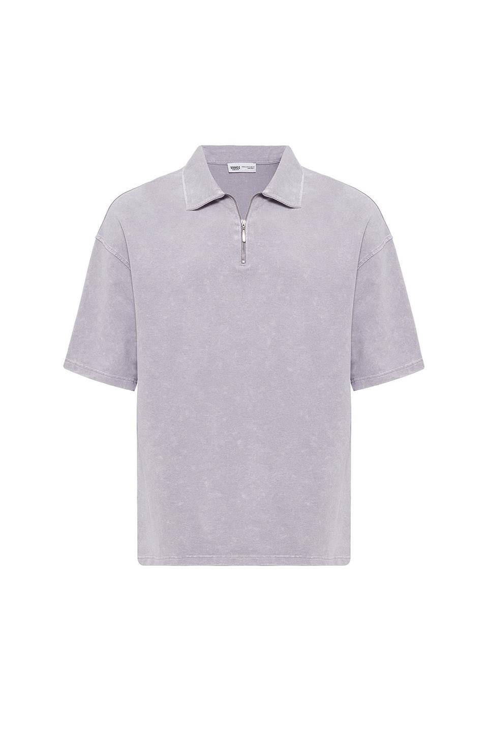 Polo Yaka Oversize Yıkamalı Tişört