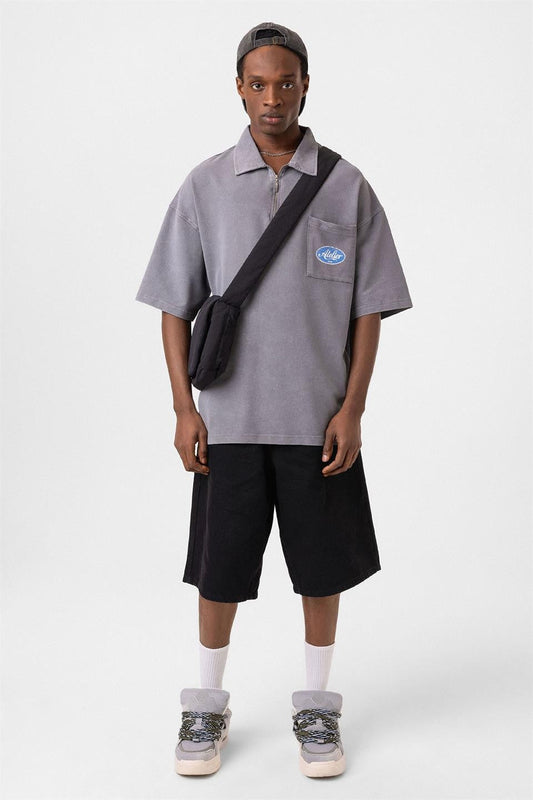 Oversize Polo Yaka Fermuarlı Tişört