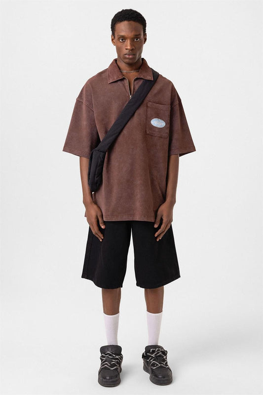 Oversize Polo Yaka Fermuarlı Tişört