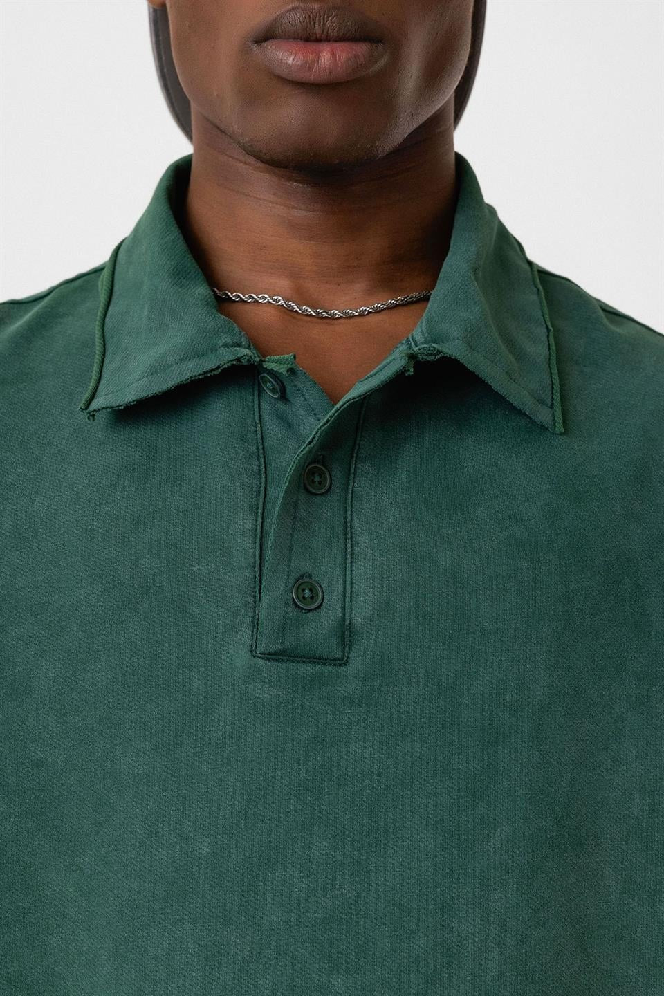 Polo Yaka Yıkamalı Oversize Tişört