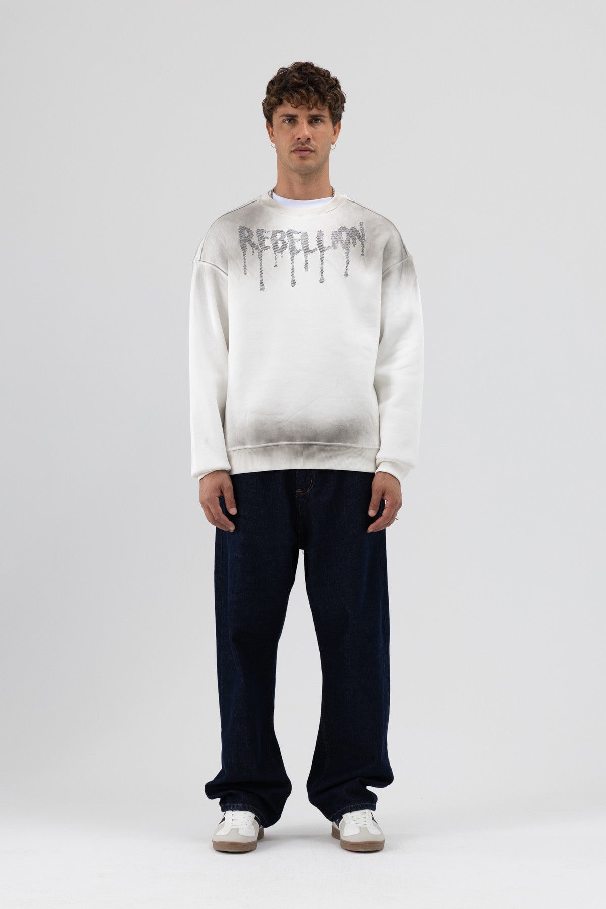 Yıkamalı Oversize Baskılı Sweatshirt