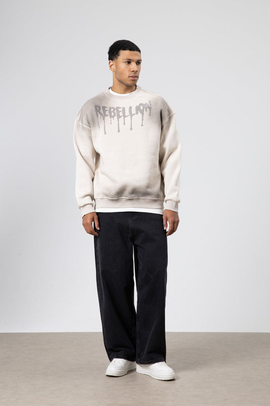 Yıkamalı Oversize Baskılı Sweatshirt