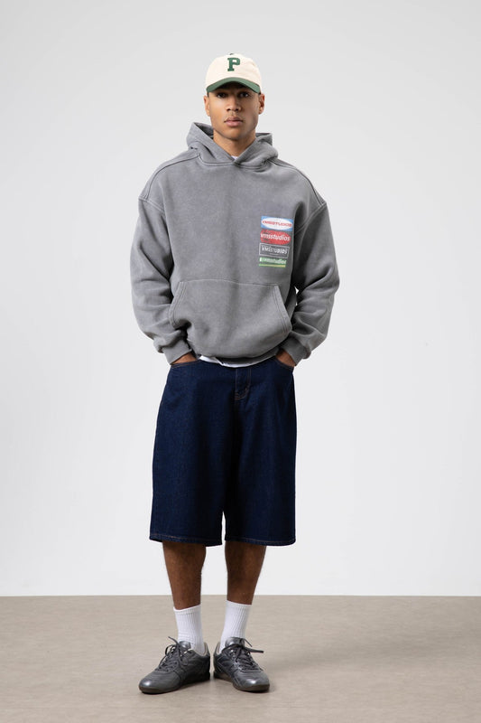 Oversize Yıkamalı Baskılı Kapüşonlu Sweatshirt