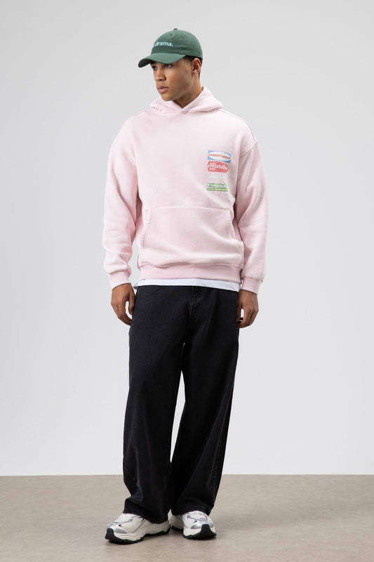 Oversize Yıkamalı Baskılı Kapüşonlu Sweatshirt