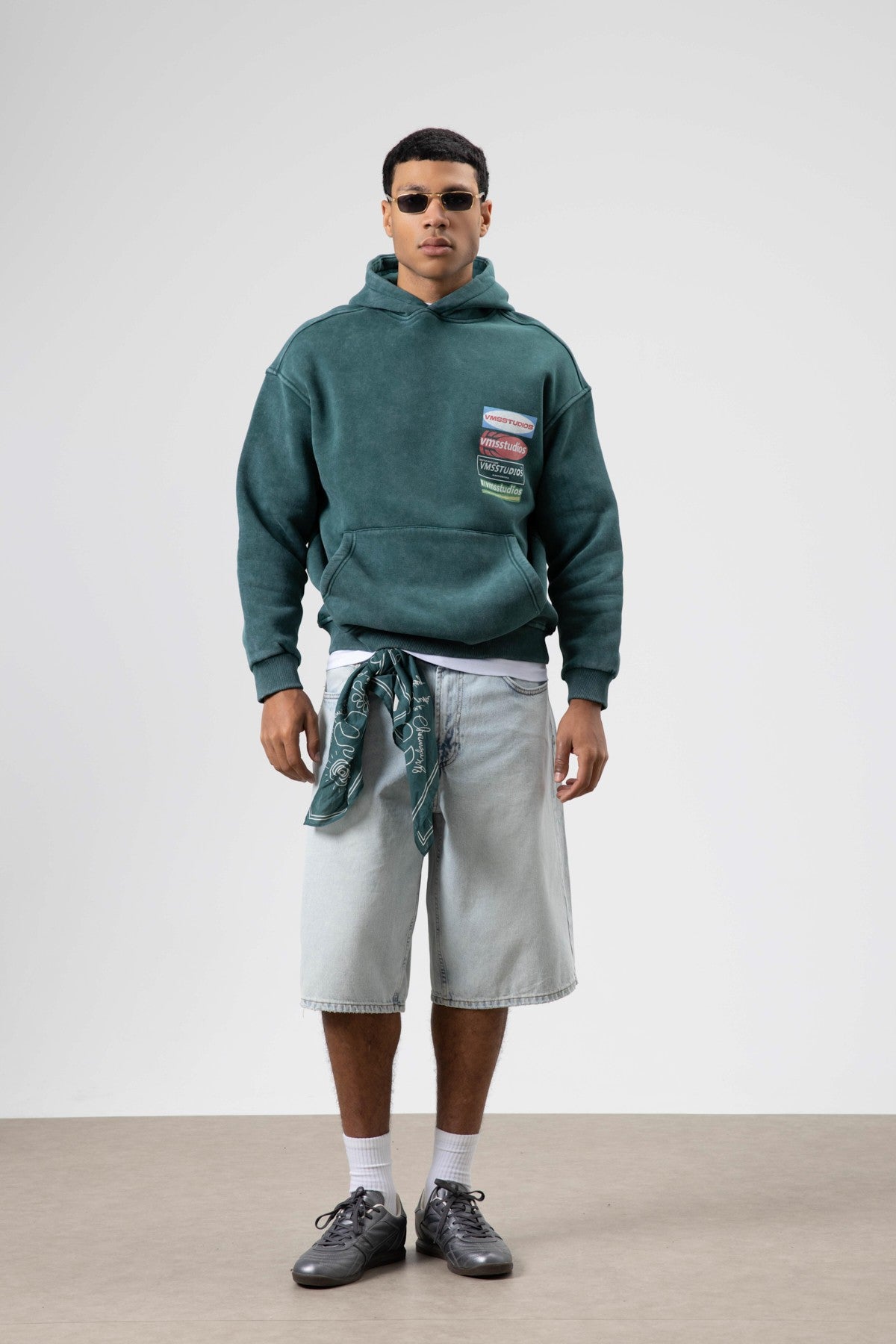 Oversize Yıkamalı Baskılı Kapüşonlu Sweatshirt