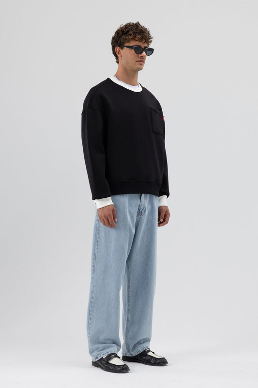 Bisiklet Yaka Cep Detaylı Oversize Sweatshirt
