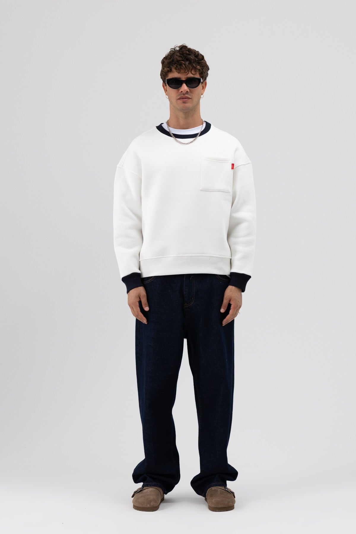 Bisiklet Yaka Cep Detaylı Oversize Sweatshirt