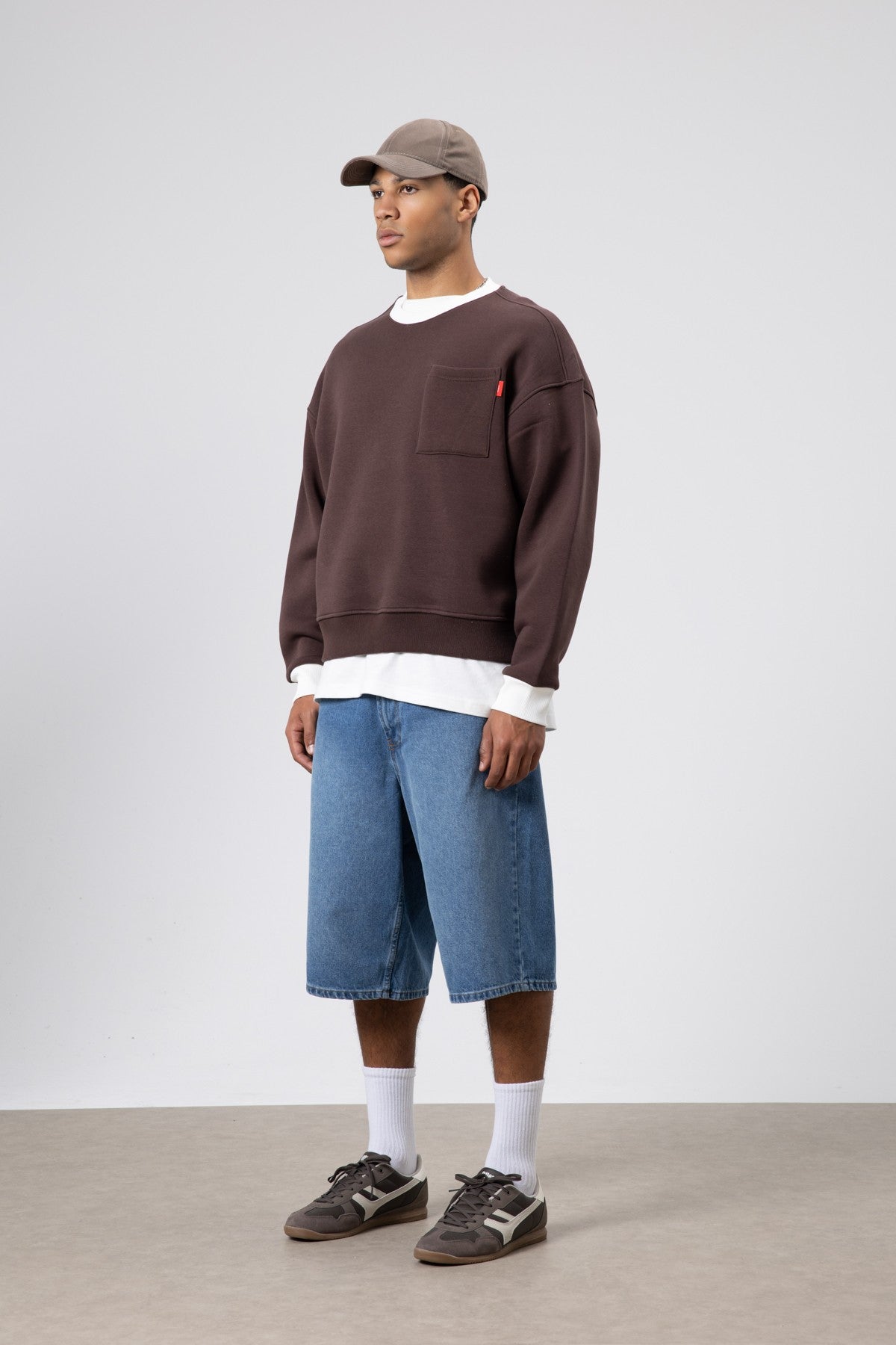 Bisiklet Yaka Cep Detaylı Oversize Sweatshirt