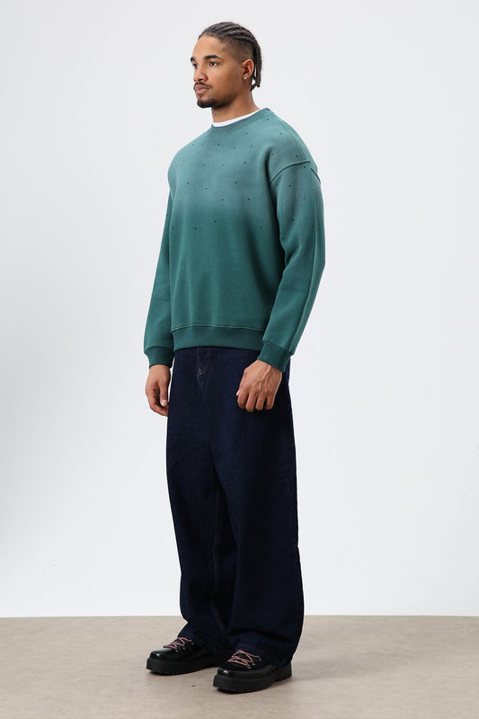 Yıkamalı Taş Detaylı Oversize Sweatshirt