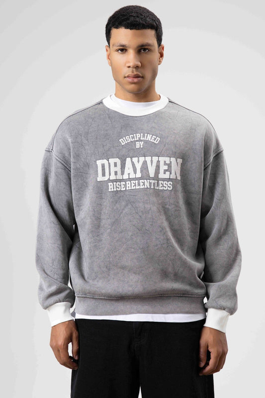 Oversize Bisiklet Yaka Baskılı Sweatshirt