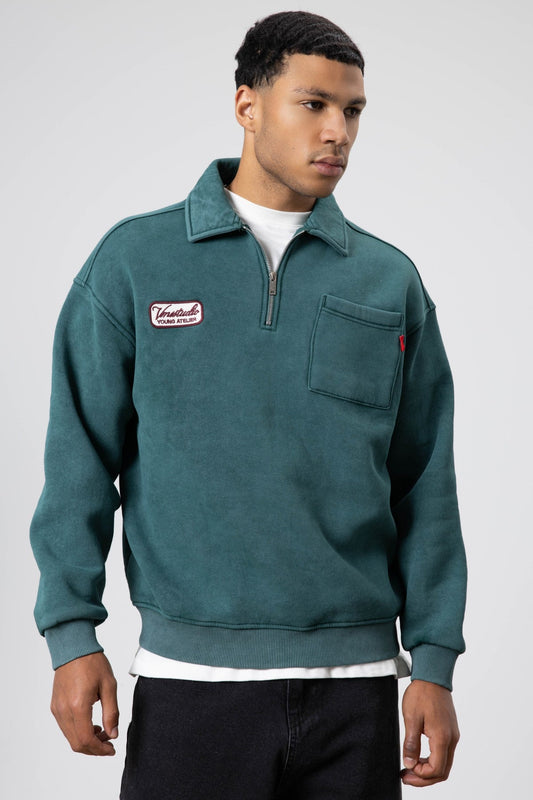 Yaka Fermuarlı Oversize Baskılı Sweatshirt