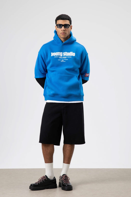 Oversize Baskılı Kapüşonlu Sweatshirt