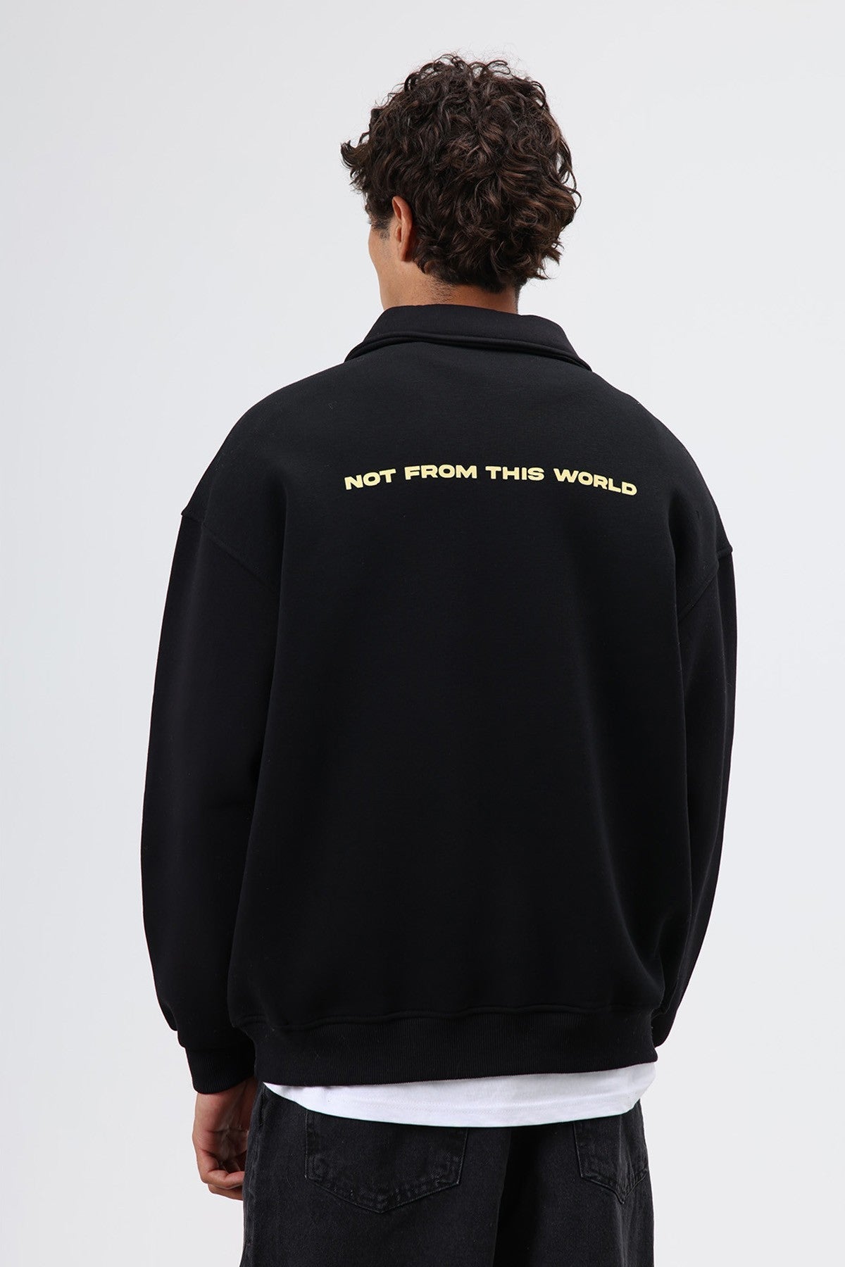 Polo Yaka Oversize Baskılı Yıkamalı Sweatshirt
