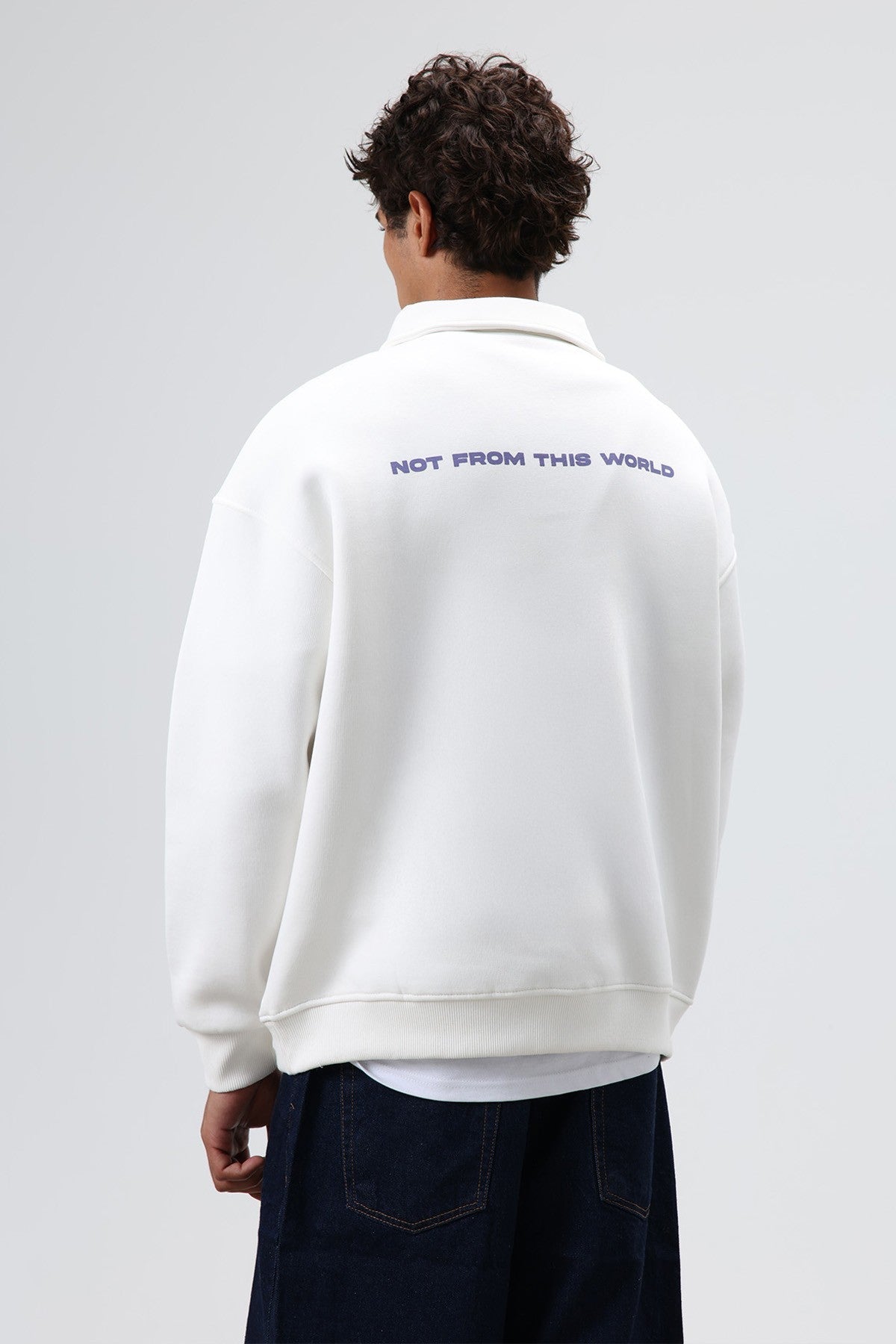 Polo Yaka Oversize Baskılı Yıkamalı Sweatshirt