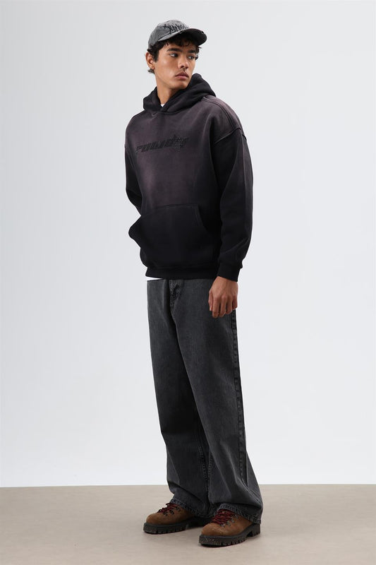 Oversize Baskılı Yıkamalı Hoodie