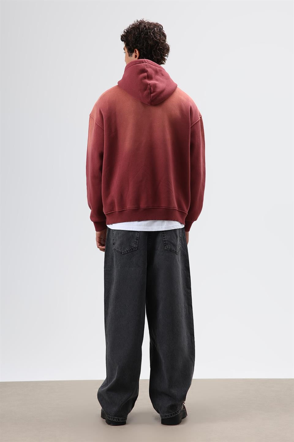Oversize Baskılı Yıkamalı Hoodie