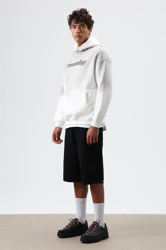 Oversize Baskılı Yıkamalı Hoodie