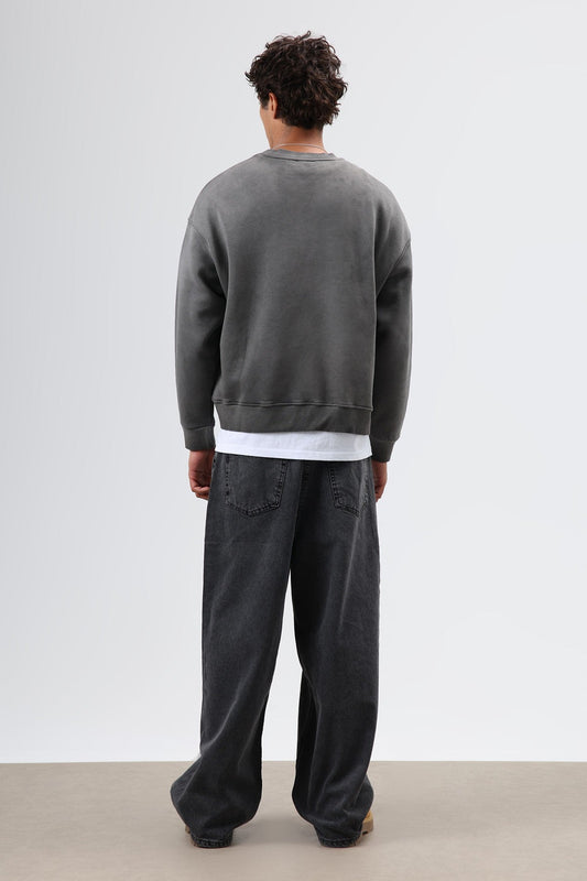 Oversize Bisiklet Yaka Cepli Sweatshirt