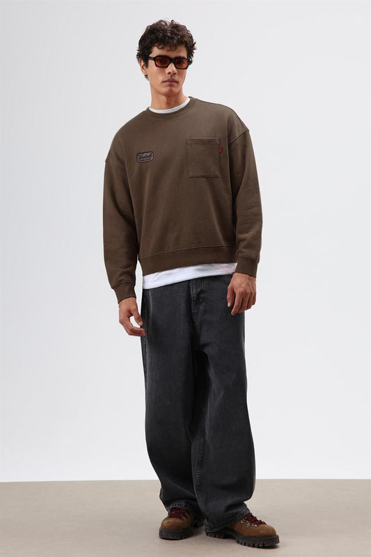 Oversize Bisiklet Yaka Cepli Sweatshirt