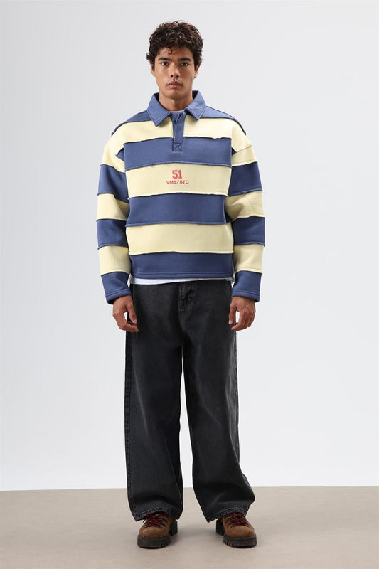 Oversize Şeritli Baskılı Sweatshirt