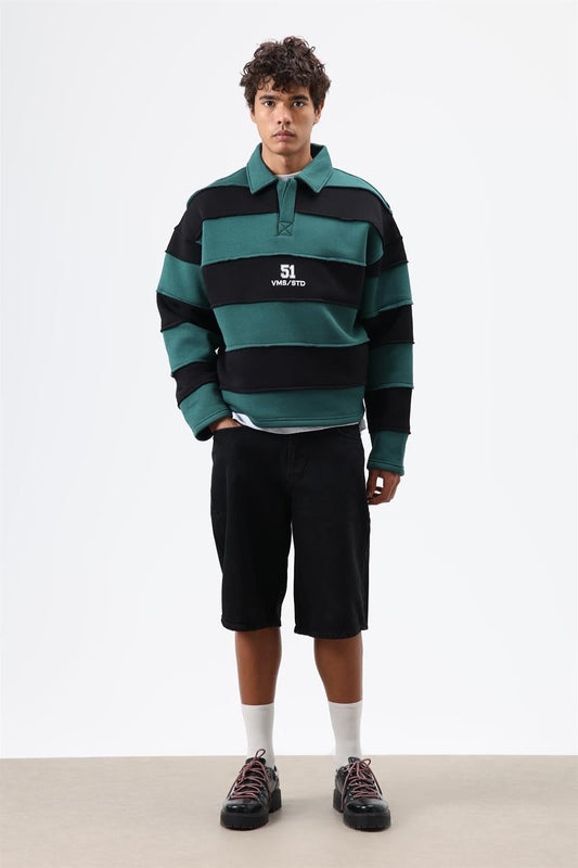 Oversize Şeritli Baskılı Sweatshirt