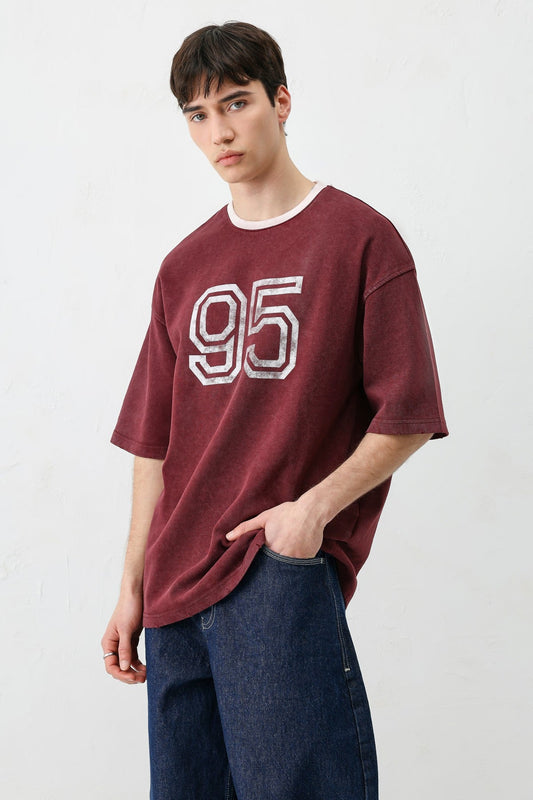 Oversize Bisiklet Yaka 91 Baskılı Tişört