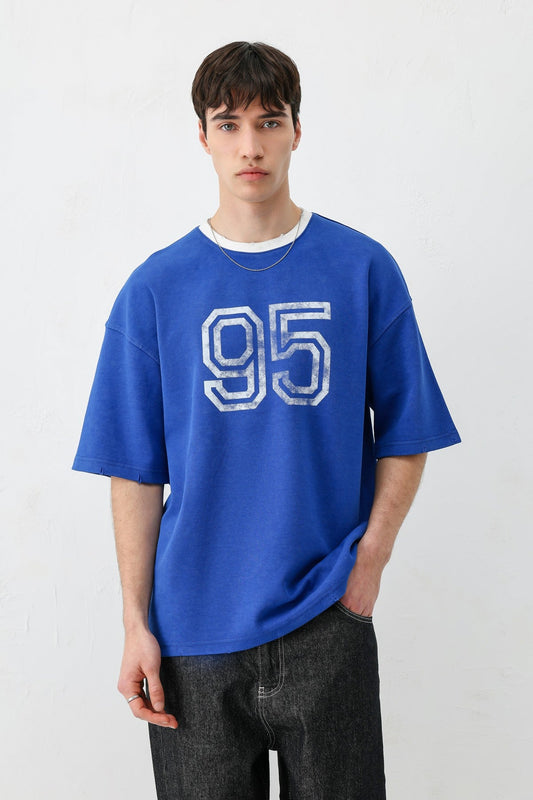 Oversize Bisiklet Yaka 91 Baskılı Tişört