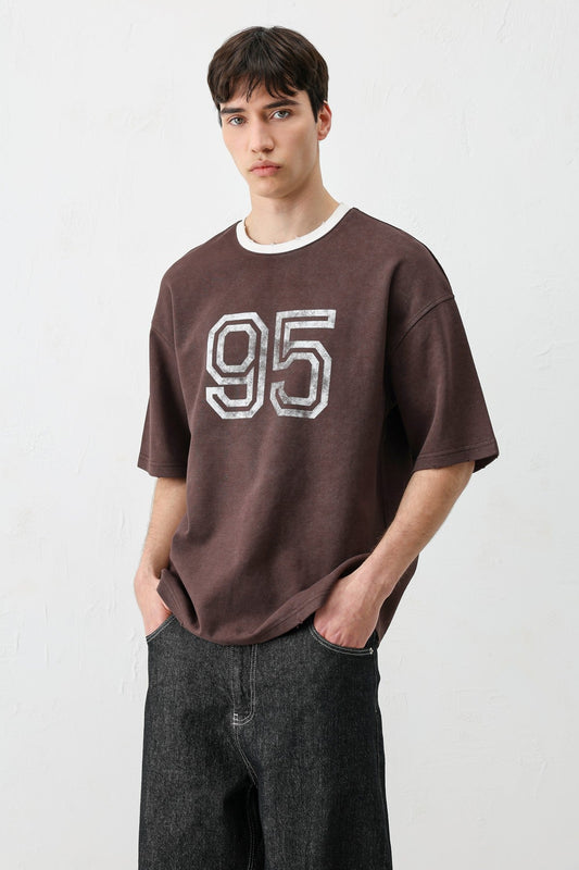 Oversize Bisiklet Yaka 91 Baskılı Tişört