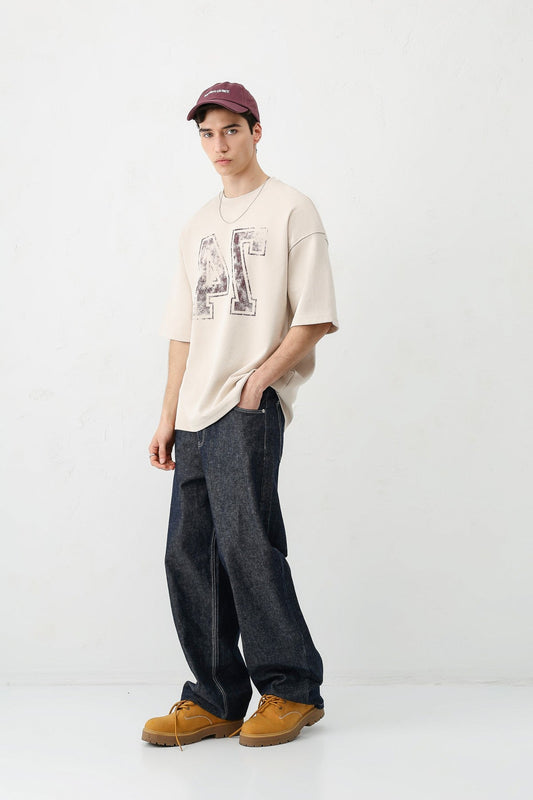 Yıkamalı Baskılı Oversize Tişört