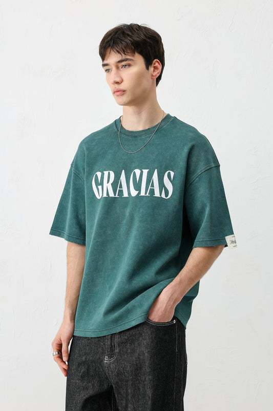 Oversize Gracias Baskılı Tişört