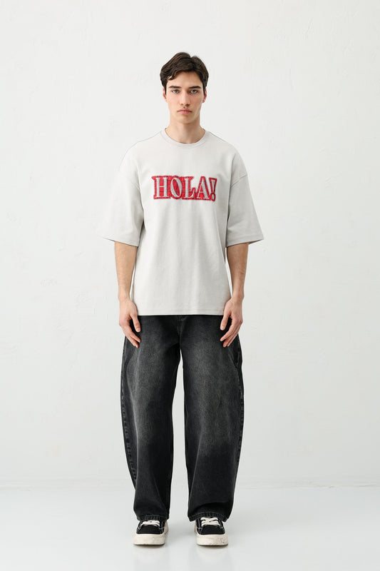 Yıkamalı Baskılı Oversize Tişört