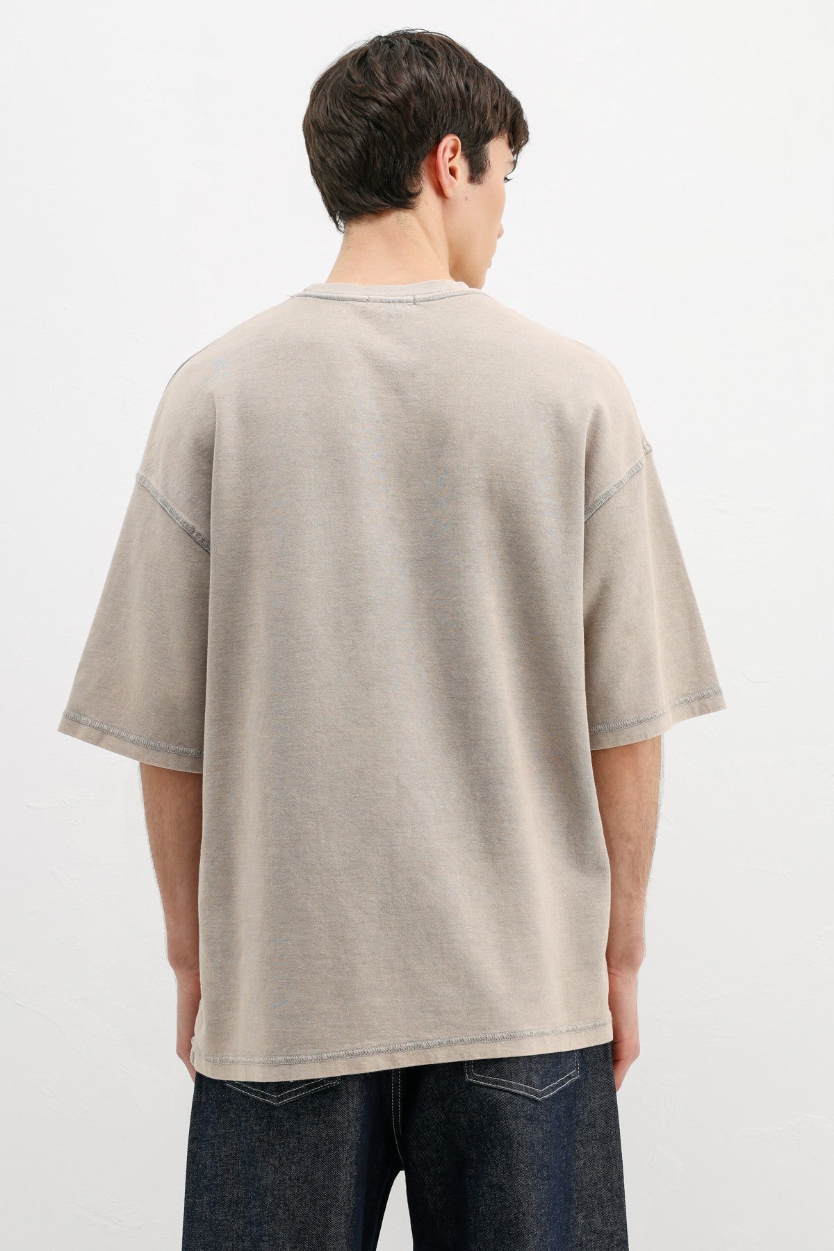 Yıkamalı Yazı Baskılı Oversize Tişört